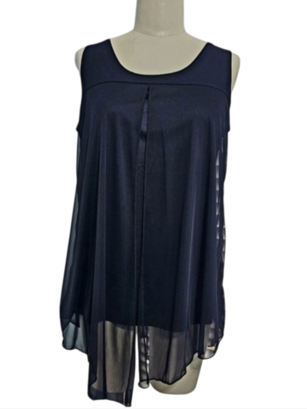 Susan Lawrence Women's Sheer Chiffon Overlay Navy Blue Whimsigoth Top Sz M